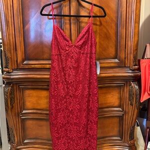NEW! Lulus from Nordstrom Deep Red Lace Midi Dress size medium